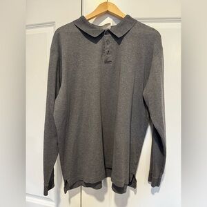 LL Bean Pima Cotton Gray Long Sleeve Polo Shirt